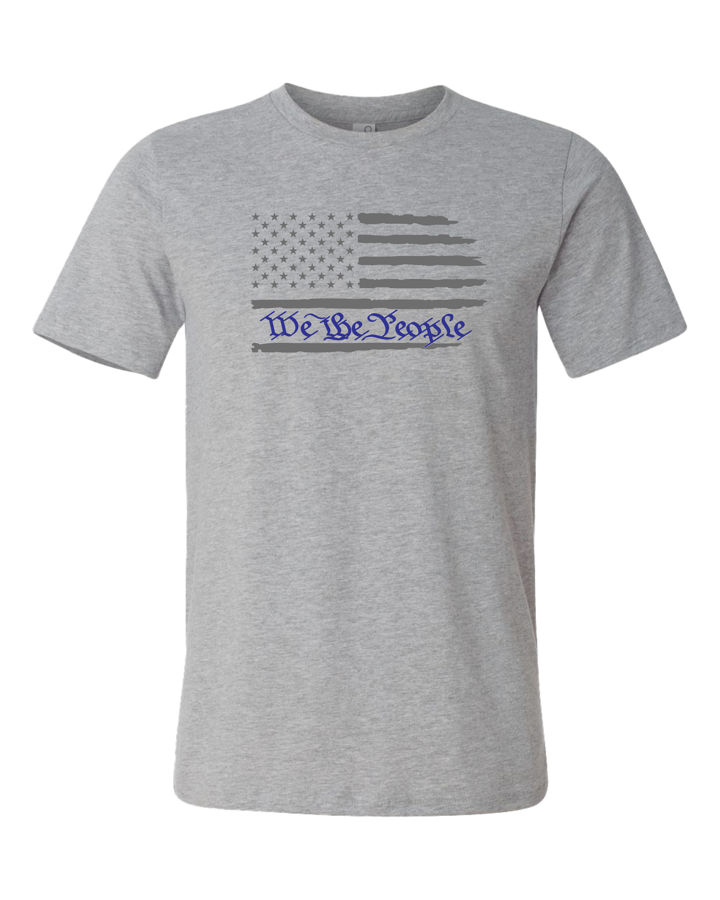 American Flag We The People Horizontal T-Shirt | Gray With Blue Writing