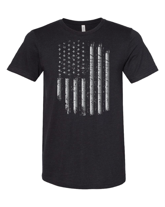 American Flag Distressed T-Shirt | Silver and Black Gradient