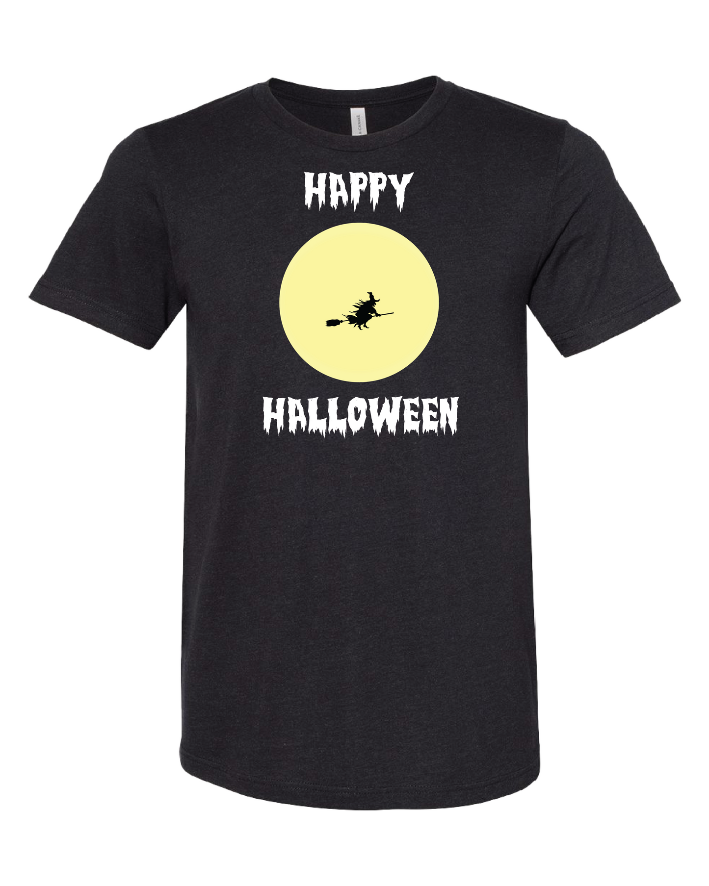 Happy Halloween Witch Flying Across The Moon T-Shirt | White