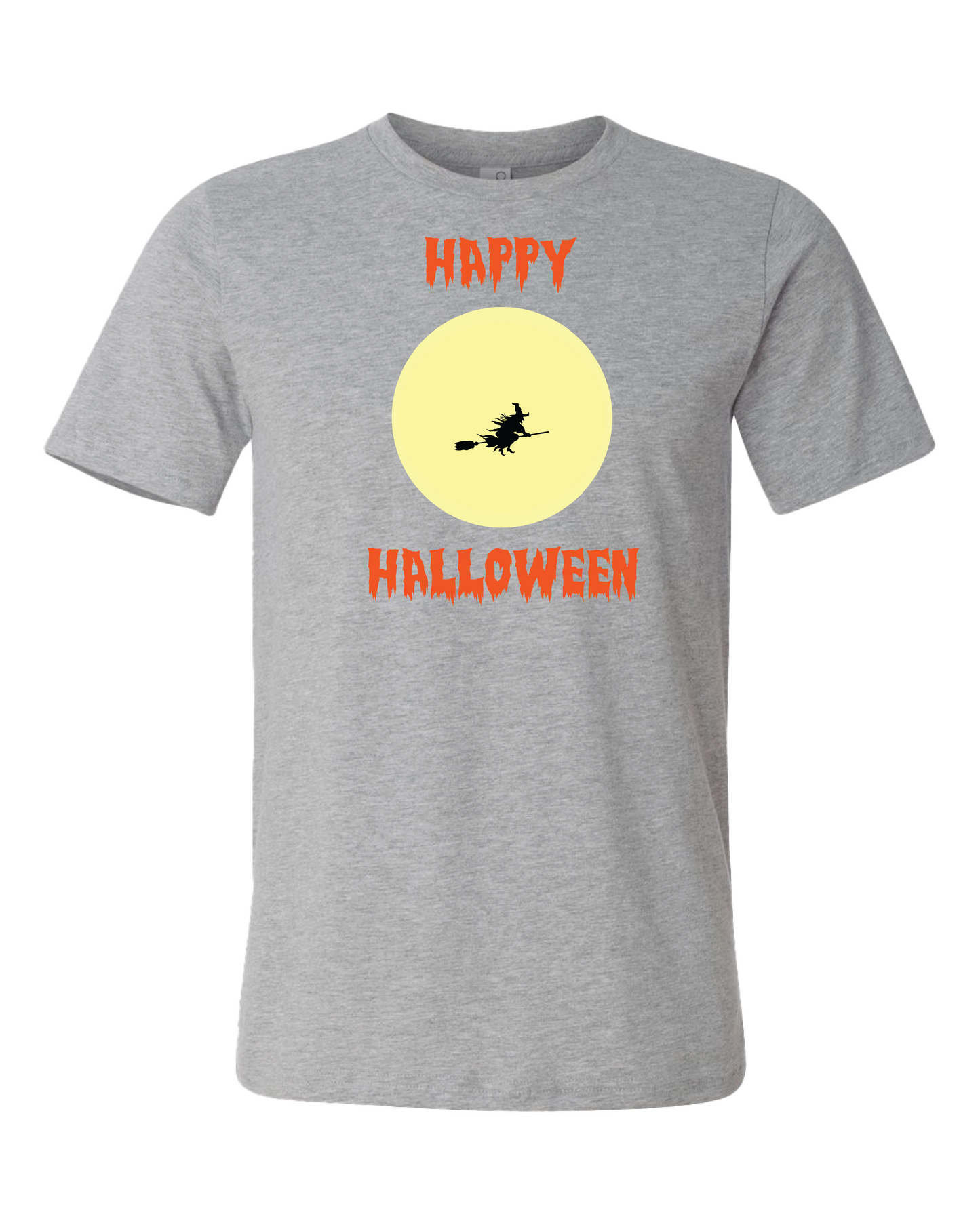 Happy Halloween Witch Flying Across The Moon T-Shirt | Orange