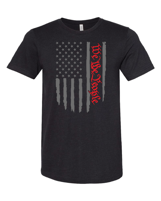 American Flag We The People T-Shirt | Gray With Red Writing