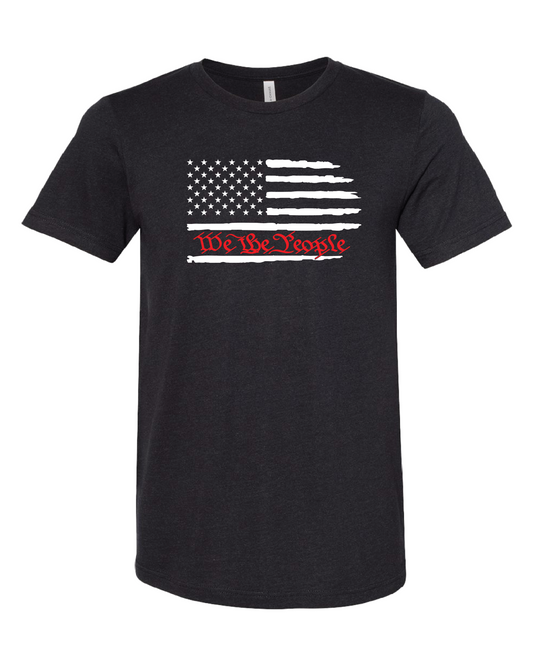 American Flag We The People Horizontal T-Shirt | White With Red Writing