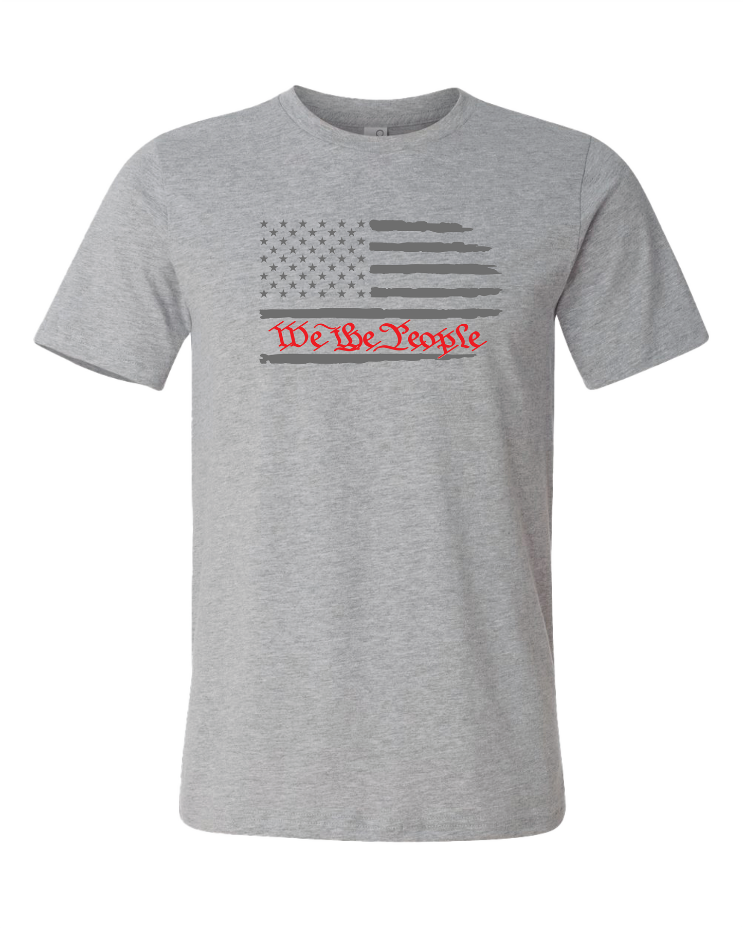 American Flag We The People Horizontal T-Shirt | Gray With Red Writing