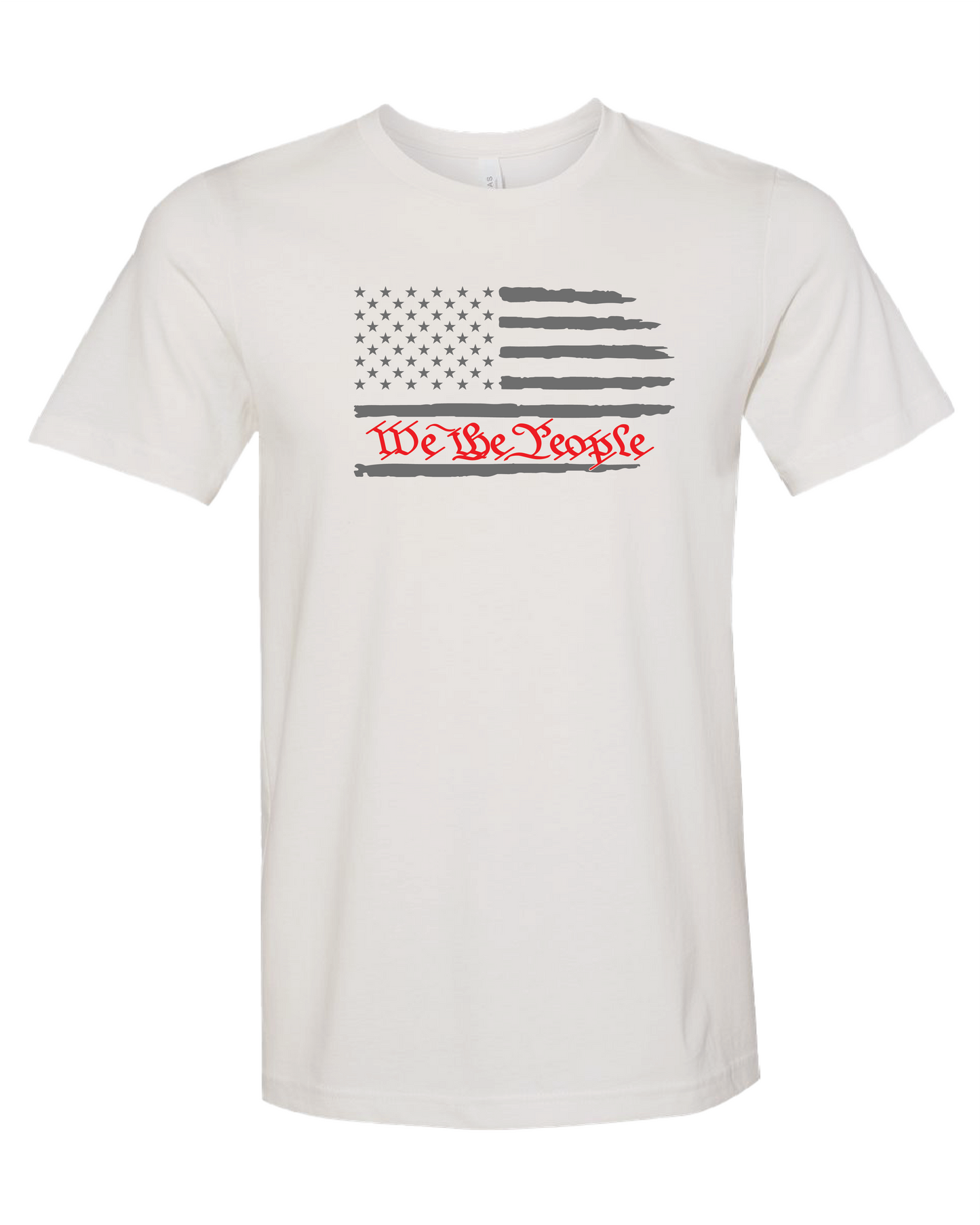 American Flag We The People Horizontal T-Shirt | Gray With Red Writing