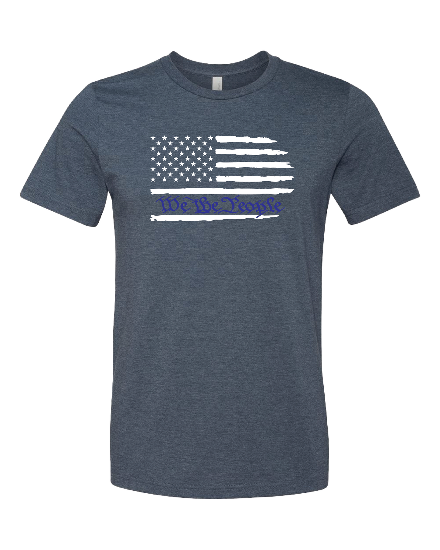 American Flag We The People Horizontal T-Shirt | White With Blue Writing