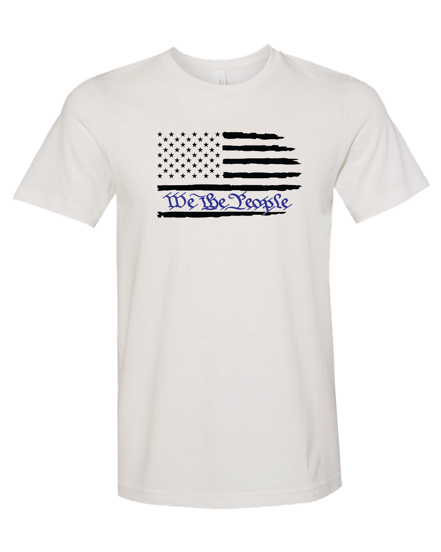 American Flag We The People Horizontal T-Shirt | White With Blue Writing