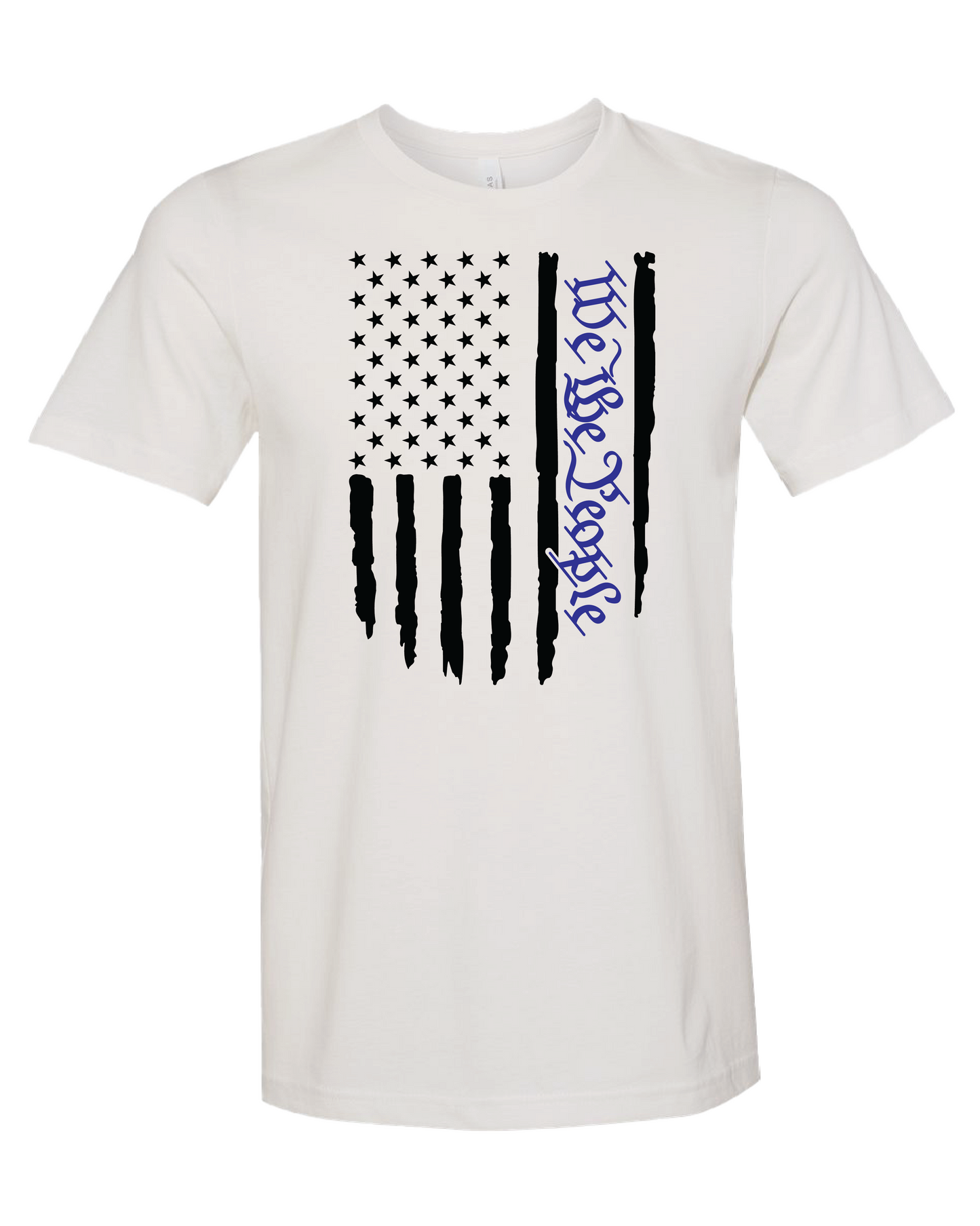 American Flag We The People T-Shirt | White With Blue Writing