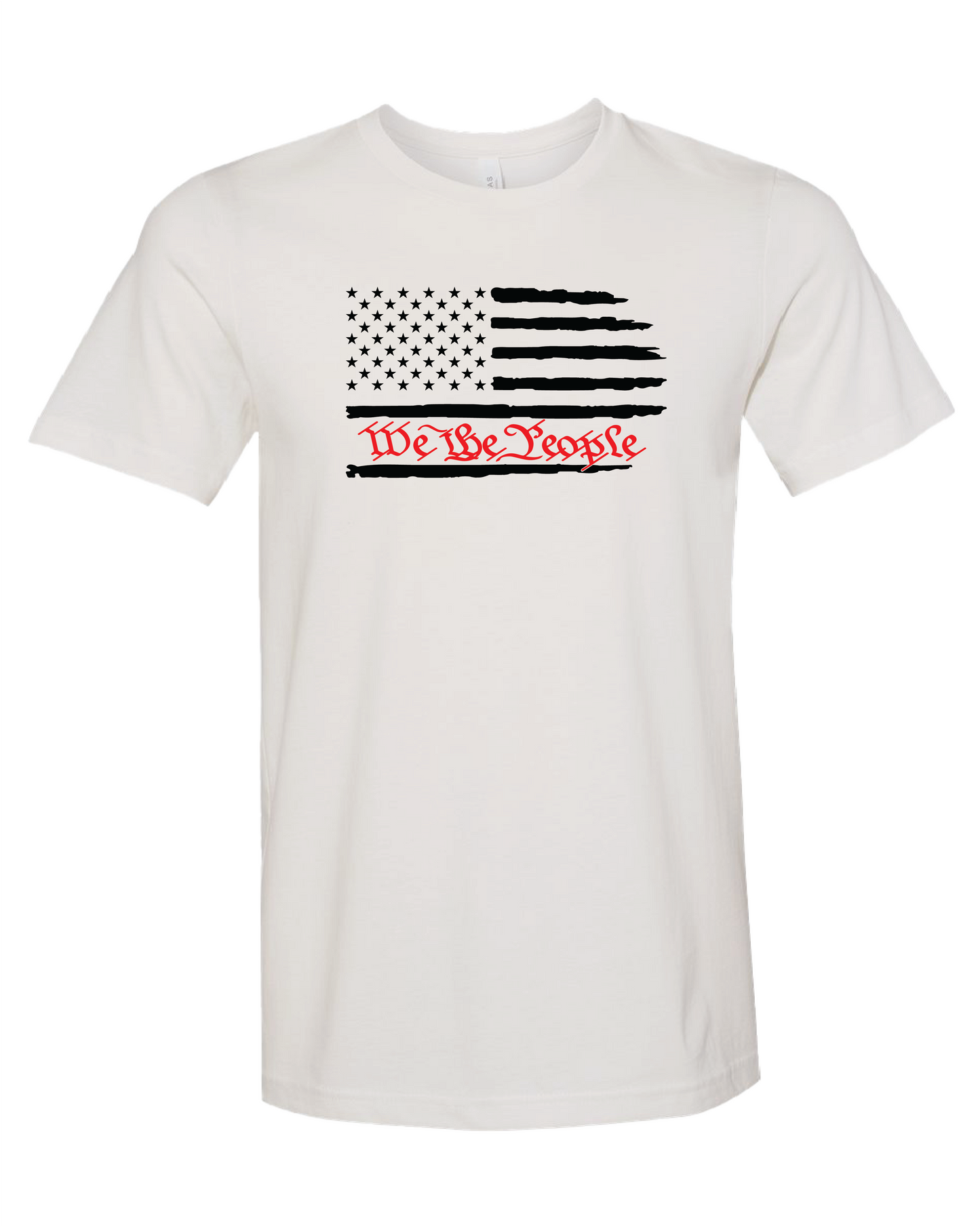 American Flag We The People Horizontal T-Shirt | White With Red Writing